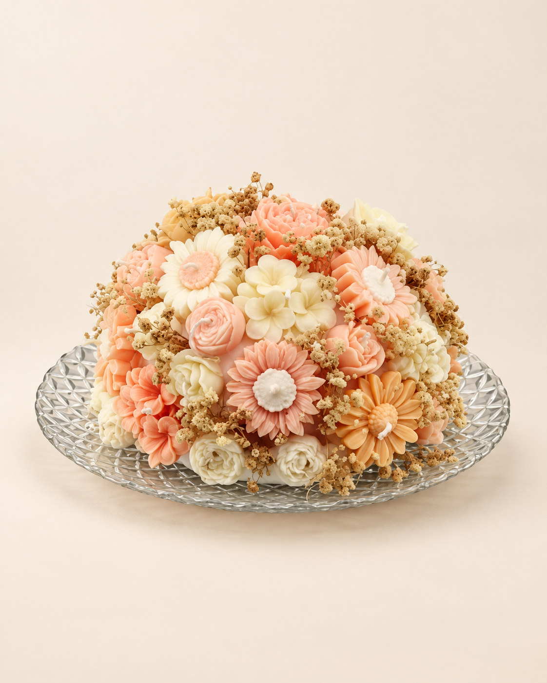 Pastel Garden, glass platter arrangement, catalogue product view
