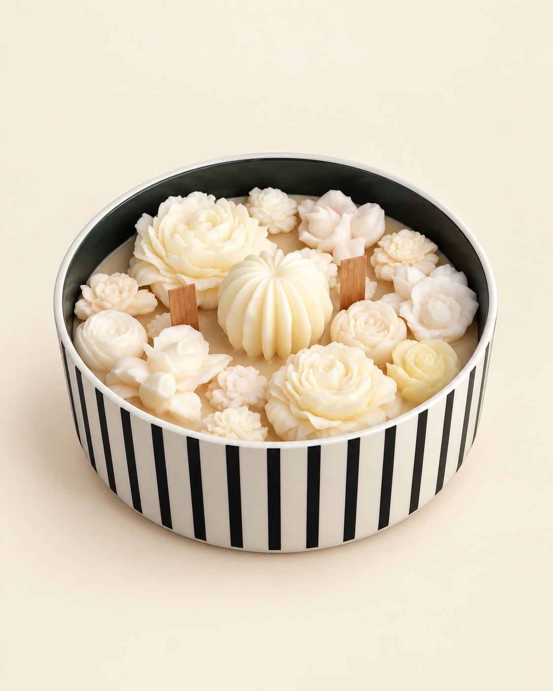 White Garden, striped bowl arrangement, catalogue product view